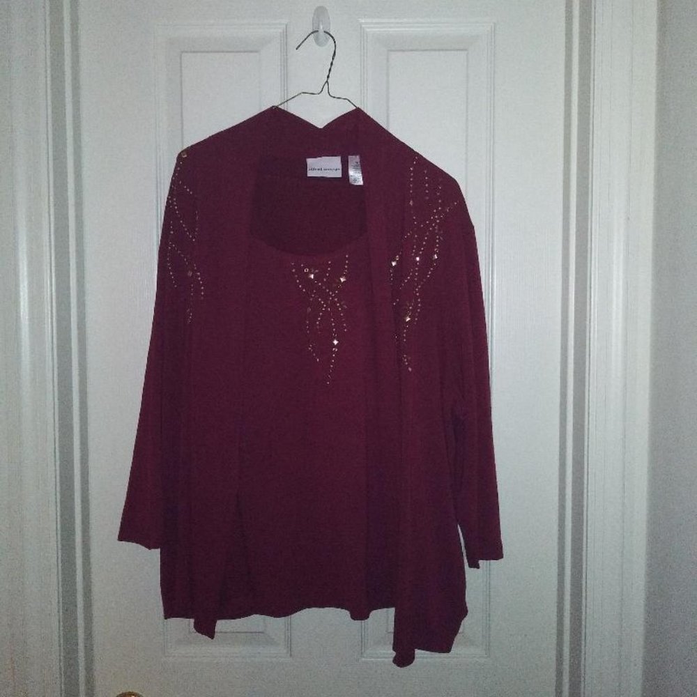 Alfred Dunner Burgandy 2 blouse and pant set Size XL